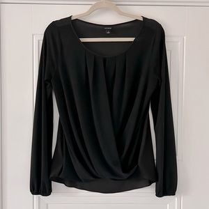 Ann Taylor Black Long Sleeve Criss Cross Blouse